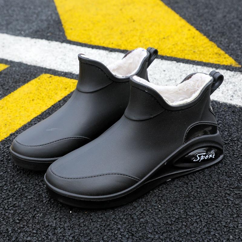 Женская легкая обувь от дождя, флисовые износостойкие резиновые туфли, модная верхняя одежда с низким верхом, короткие резиновые сапоги, нескользящая обувь для воды, мода