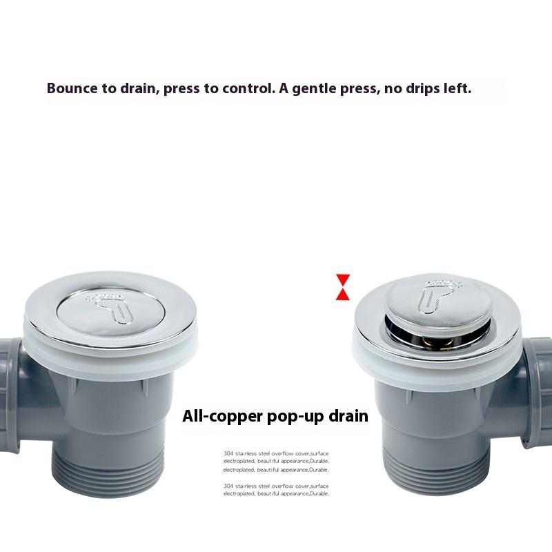 Modern Hotel Use Bathtub Drainage Hose with Overflow Hole Chrome Plated S-Trap Connection All Copper Bounce