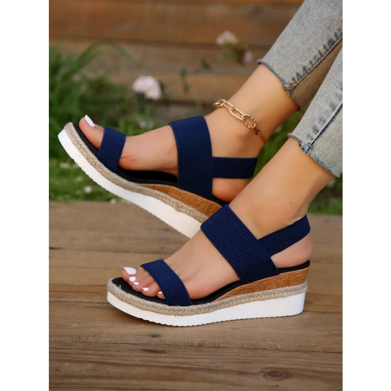 Женские сандалии размера плюс 36–43, летняя повседневная обувь для женщин, удобная нескользящая прогулочная женская обувь без шнуровки на эластичной ткани