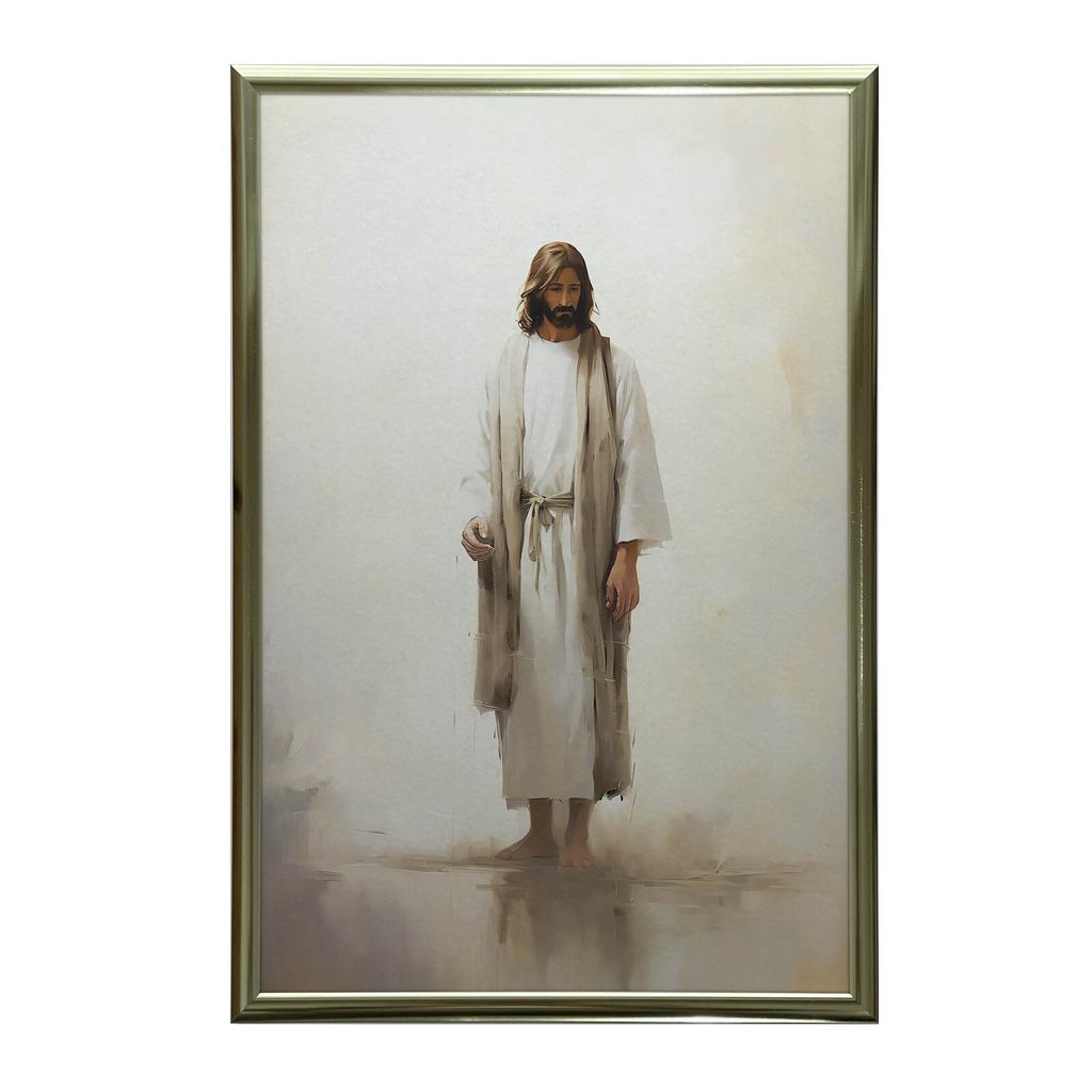 Prayer In Silence - Jesus Prayer In Silence - Jesus, 30X40 Cm, Gold Aluminum Frame, 230 Gsm Matte Paper