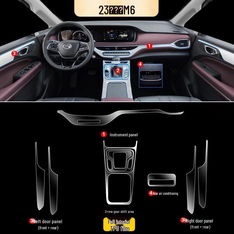 Защитная пленка HD для интерьера GAC Trumpchi M6 (консоль, приборная панель, рычаг переключения передач).