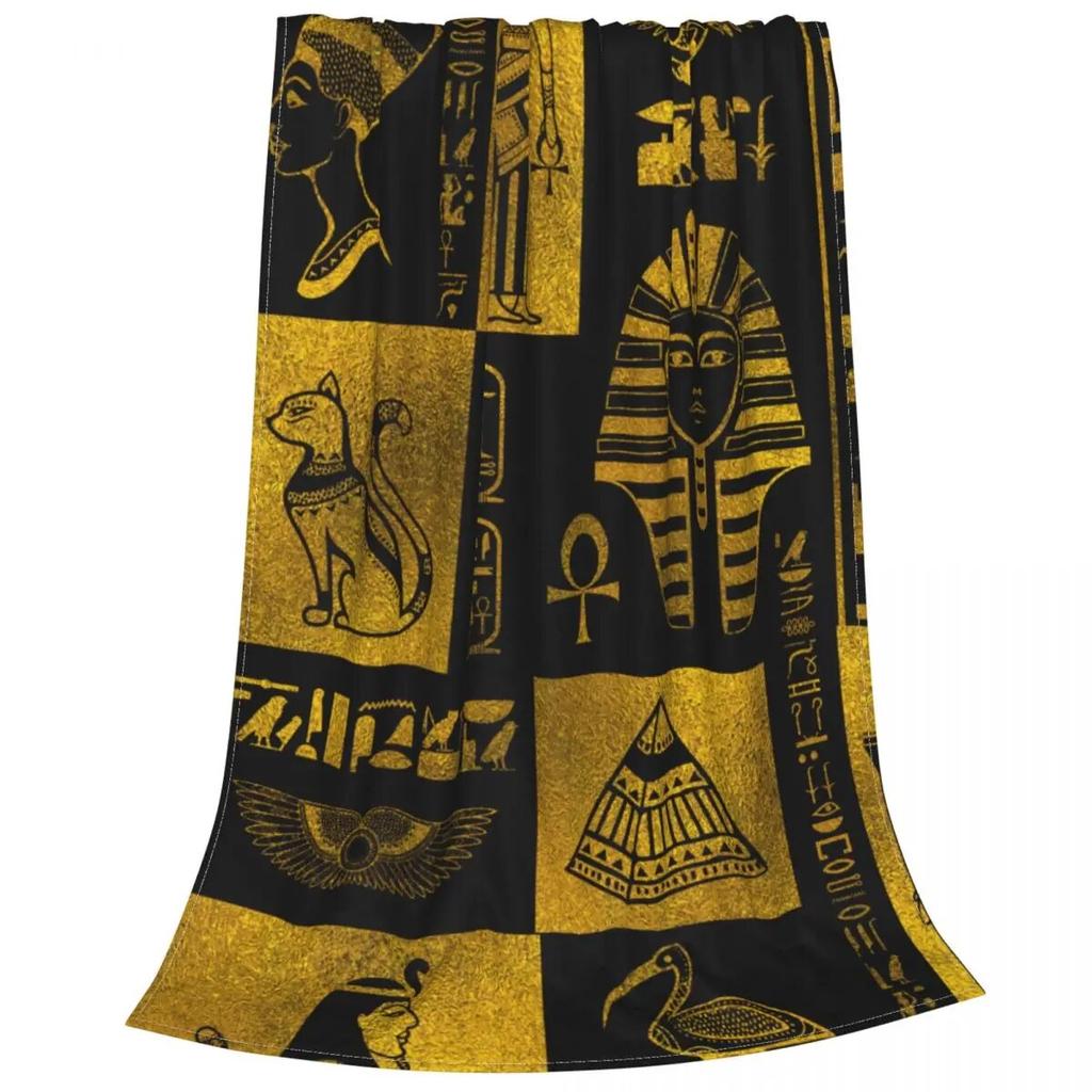 Одеяло в виде коллажа с египетскими золотыми иероглифами и символами, фланелевое осеннее египетское многофункциональное одеяло для дивана, уличное одеяло
