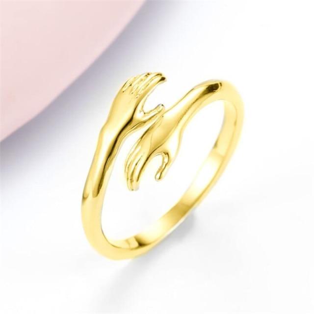 New Creative Personality Simple Fashion 925 Sterling Silver Jewelry Hug Hand Peace Love Exquisite Opening Rings R092