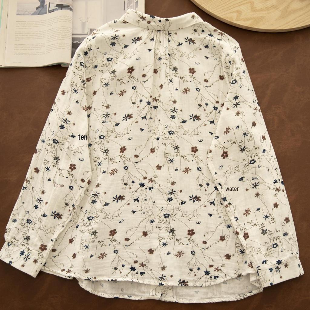 Женская художественная хлопково-льняная весенняя рубашка позднего Цин, двухслойная