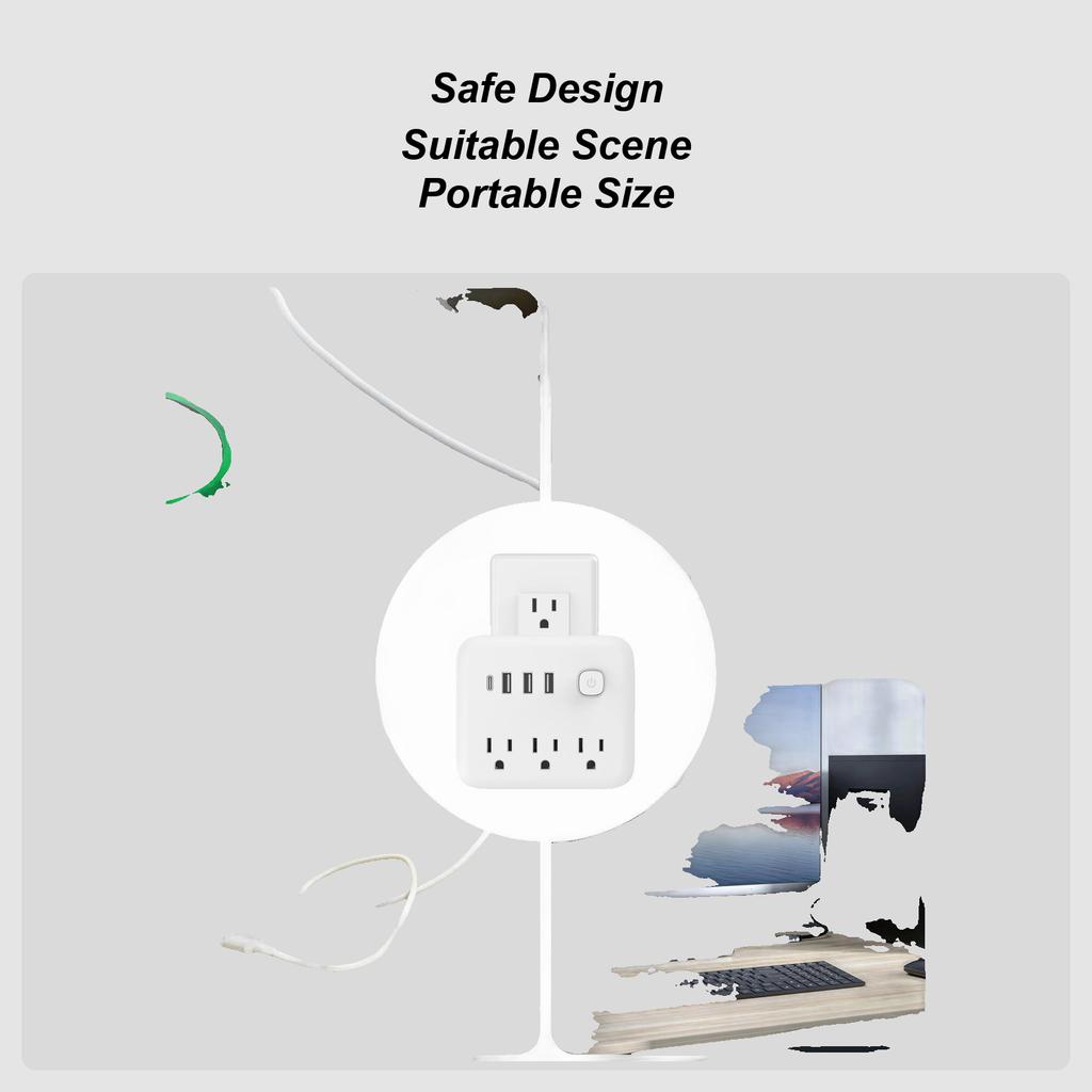 Outlet Adapter Portable Multifunctional U.S. Standard Multi-Plug Outlet Splitter For Bathroom Dorm Home Workplace Hotel Kitchen