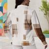 Women Plus Size Plaid Printed Collared Long Sleeve Button Front Curved Hem Shirt