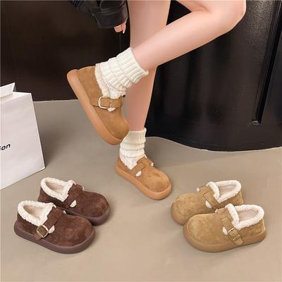 Японские туфли для мягкой девушки, пушистые туфли для женщин на зиму, бархатные туфли Doudou, литературные ретро теплые хлопковые туфли с пряжкой на одном ремешке в стиле колледжа