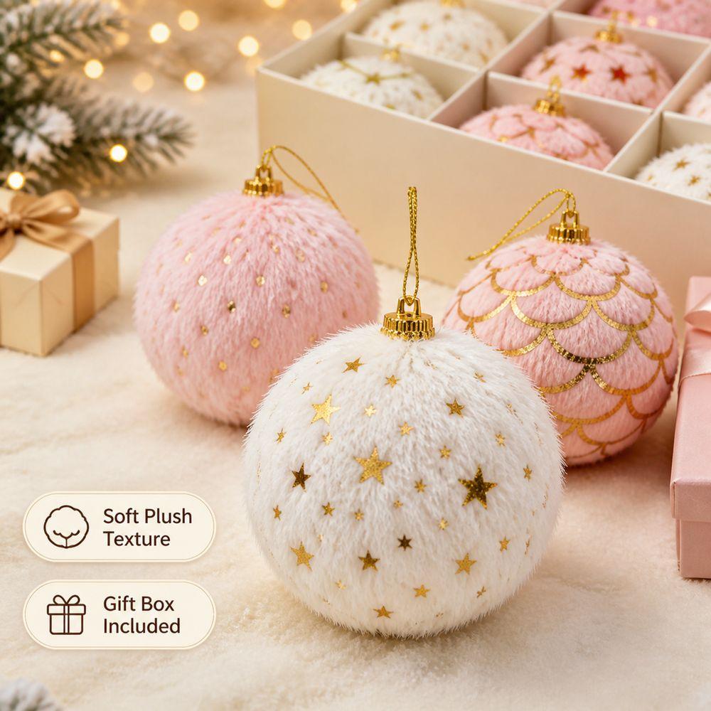 Plush Fabric Plush Christmas Ornaments Soft Texture Christmas Tree Baubles New Gift Box Set