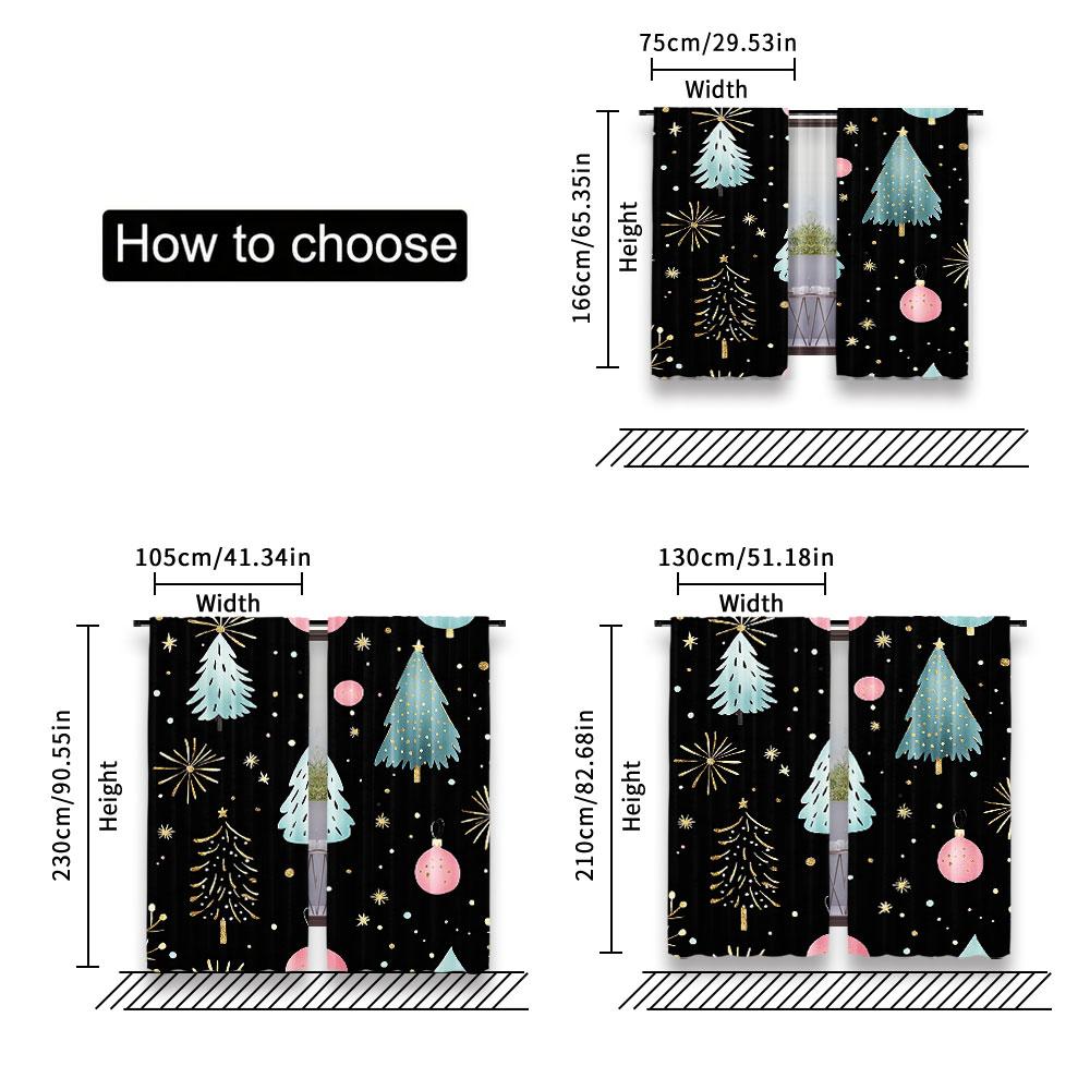 2Pcs Christmas Curtain Pink Blue Black Xmas Pine Tree Forest Snowflake Star Winter Holiday Rustic Nature