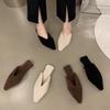 Fashion 2024 Spring Woman Fur Mules Slippers Fashion Slides Shoes Ladies Elegant Outdoor Street Style Low Heel Footwear