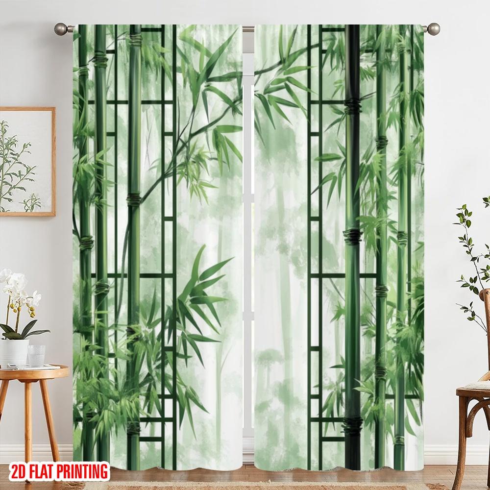 2 шт., 2D печать на ткани для штор, Бамбуковая безмятежность, Универсальный полиэстер (без удилища) Украшения для улицы для разных комнат