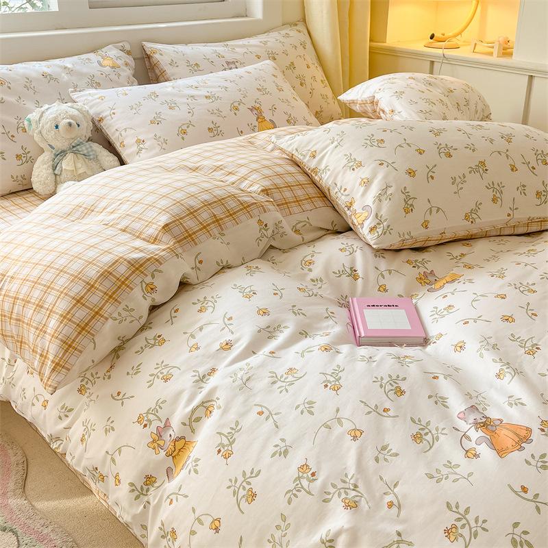 Комплект постельного белья из четырех предметов, пододеяльник из чистого хлопка с цветочным рисунком, простыня для спальни из трех предметов