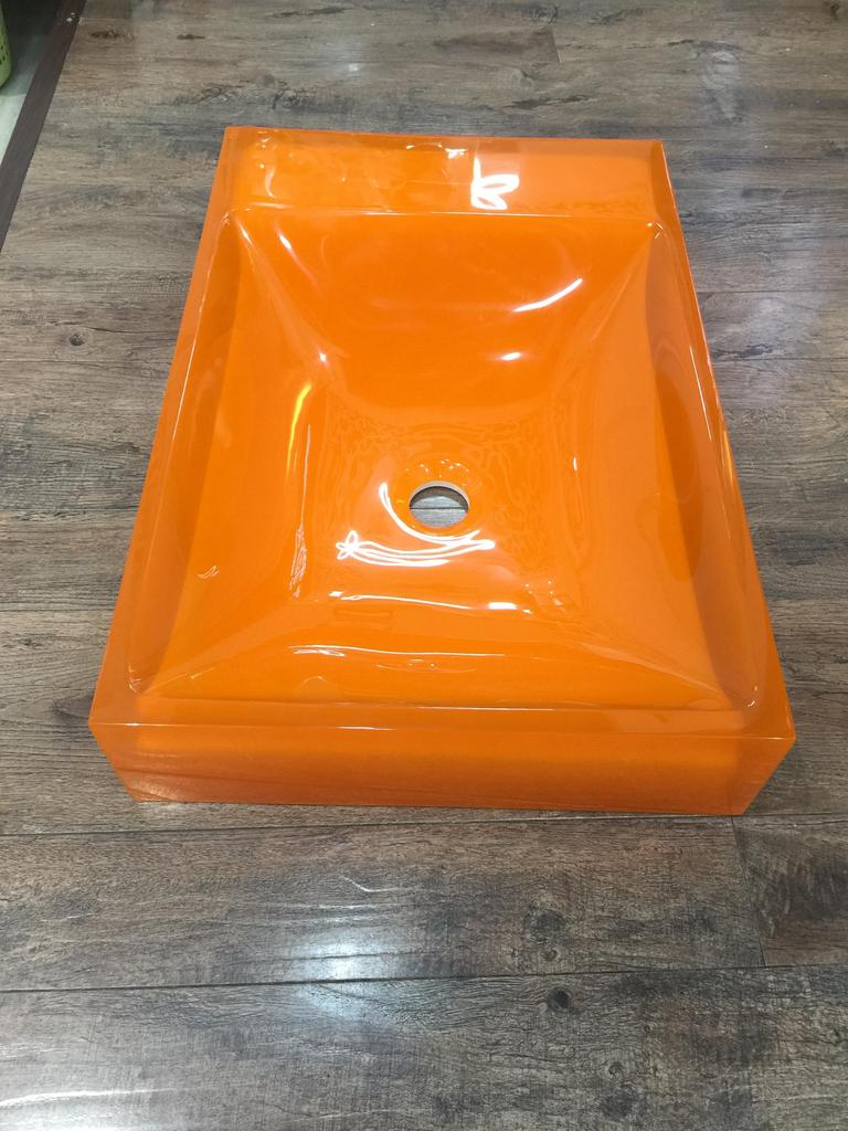 Bathroom Transparent Resin Vessel Sink Cloakroom Rectangular Countertop Orange Washbasin