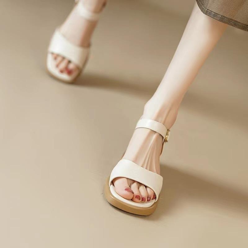 2024 New Open Toe Thick Heel Sandals for Women Fashion Square Toe Roman Sandals Summer Casual Woman Footwear Sandalia Feminina