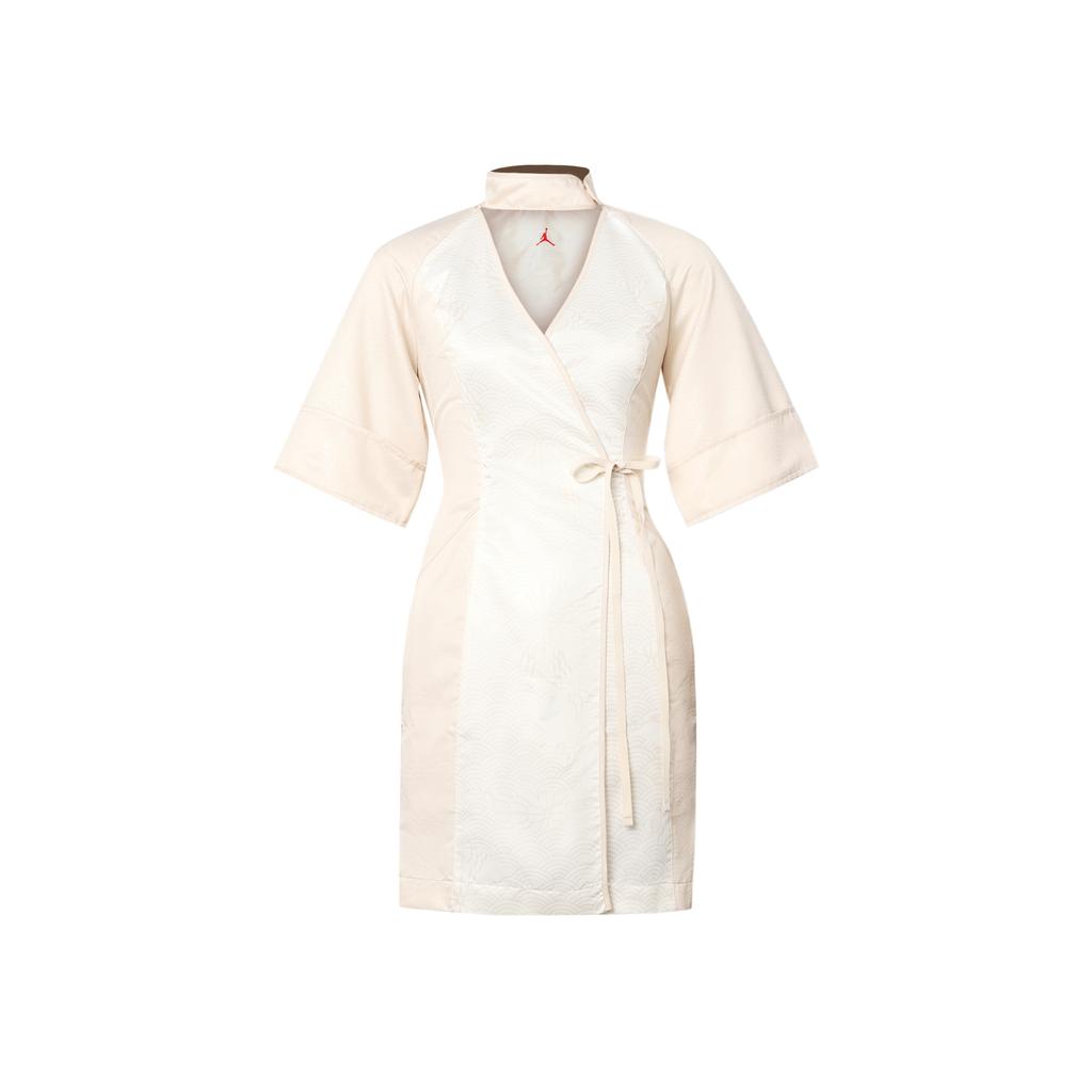 Jordan Chinese New Year Color Block Woven Adjustable Waist Sports Casual Short Sleeve Dress Women Dresses White Pink CV3466-219