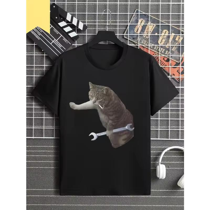Men's Funny Mechanic Cat T shirt Fun Street Men's T shirt Summer New Suitable for Both Men and Women