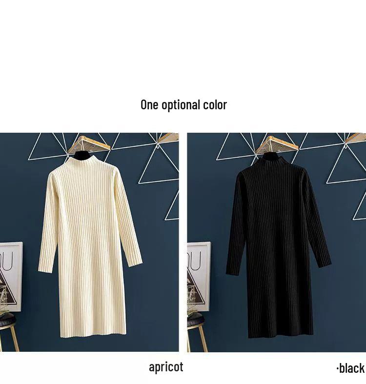 Женское вязаное шерстяное зимнее платье большого размера, утолщенное, длинное, с полувысоким воротником