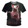 Funny Singing Pig T-shirt Men's Clothing Short Sleeves Round Neck T Shirt 3D Printed Animal Summer Casual Fashion Tees