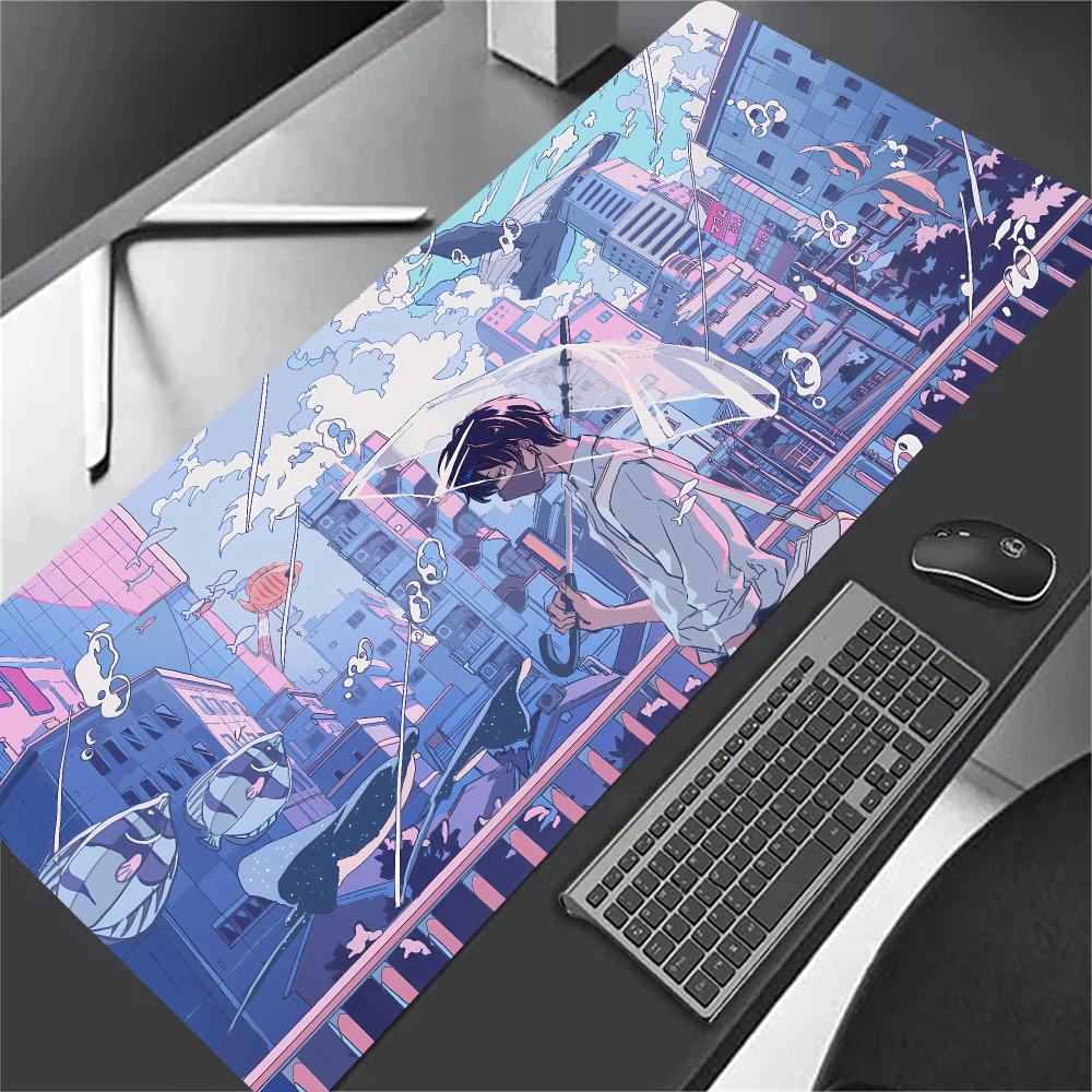 Anime Boy in the City Mousepad Non-slip Desk Pad Extended Computer Mouse Mat for Gamer Table Decor Pc Accessories Desk Mat
