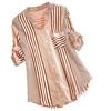 Plus Size Womens Three Quarter Striped Print V-Neck Loose Fit Top T-Shirt Blouse