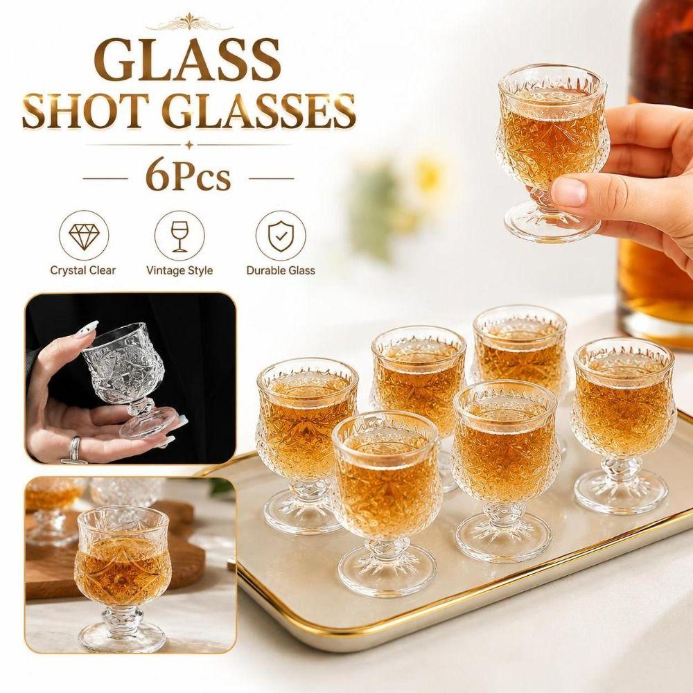6Pcs 50ML Stemmed Shot Glasses Transparent Mini Liquor Cups New Glass Shot Glasses Home Bar