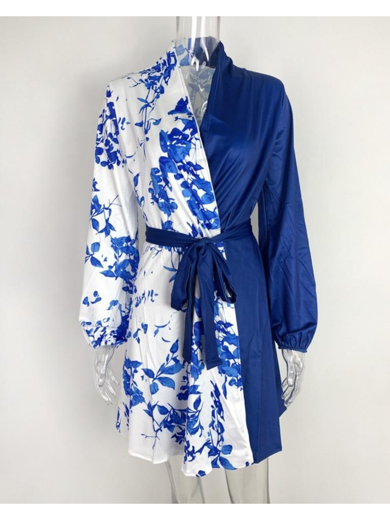 LaAe Up Принт Мини-платье Женская Мода V-образный вырез Длинный рукав Платья для женщин Офисное Элегантное А-силуэтное Платье Красное