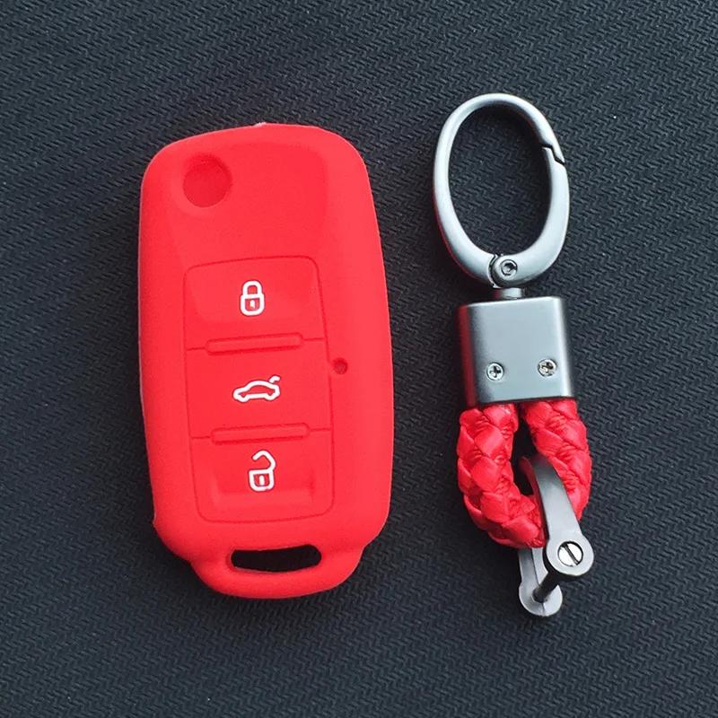 uwhxm4 Silicone Car Key Case Cover for VW Volkswagen Passat B5 Polo T4 Golf 4 for Seat Leon 1 Altea Ateca for Skoda Octavia A5 Keychain