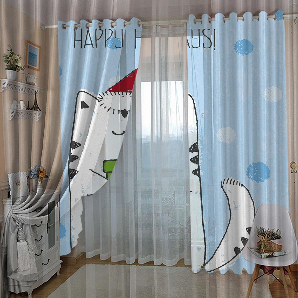 Curtains Cute Cartoon Cat Single Series 3D Digital Printing High Density Blackout Curtains