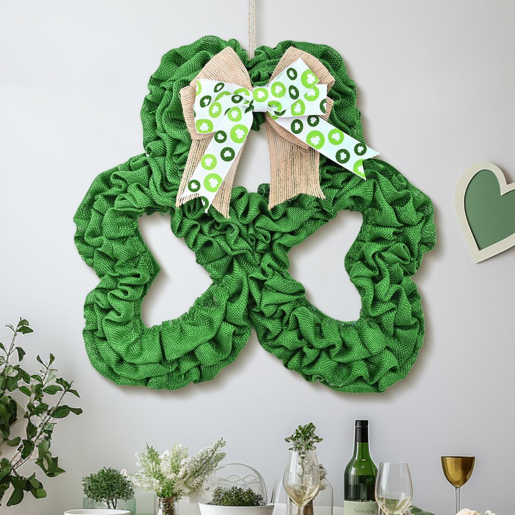 Day Patricks St Festive Shamrock Wreath With Butterfly Bow Pendant Decorative