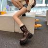 Fashion Women's Retro Punk Style Chunky Heel Boots 2024 Autumn Winter Buckle Comfortable Walking Boots Non-Slip Thick Sole Biker Boots