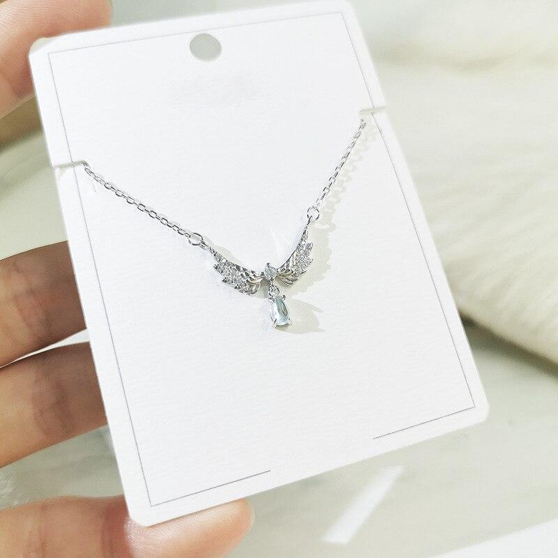 Charm Angel Wing Wedding Necklace Luxury Female Crystal Moonstone Pendant Necklace 925 Sterling Silver Chain Necklaces For Women
