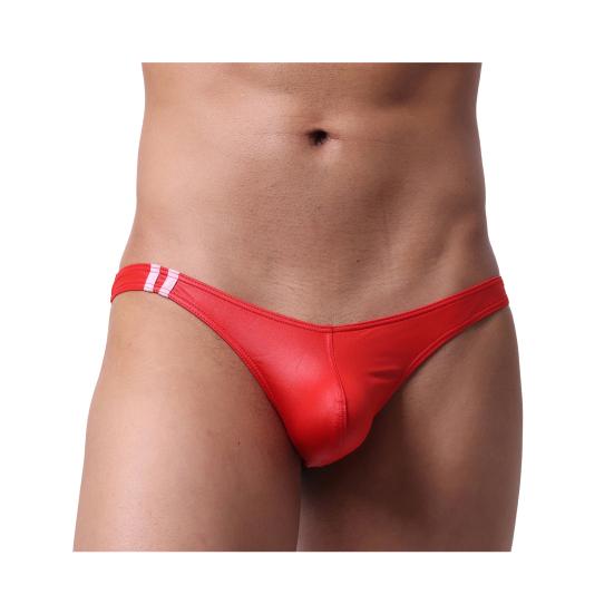 Men Briefs Low-rise Imitation Leather Design Thongs Solid Color Comfortable Fit Tight Cut Sexy Panties