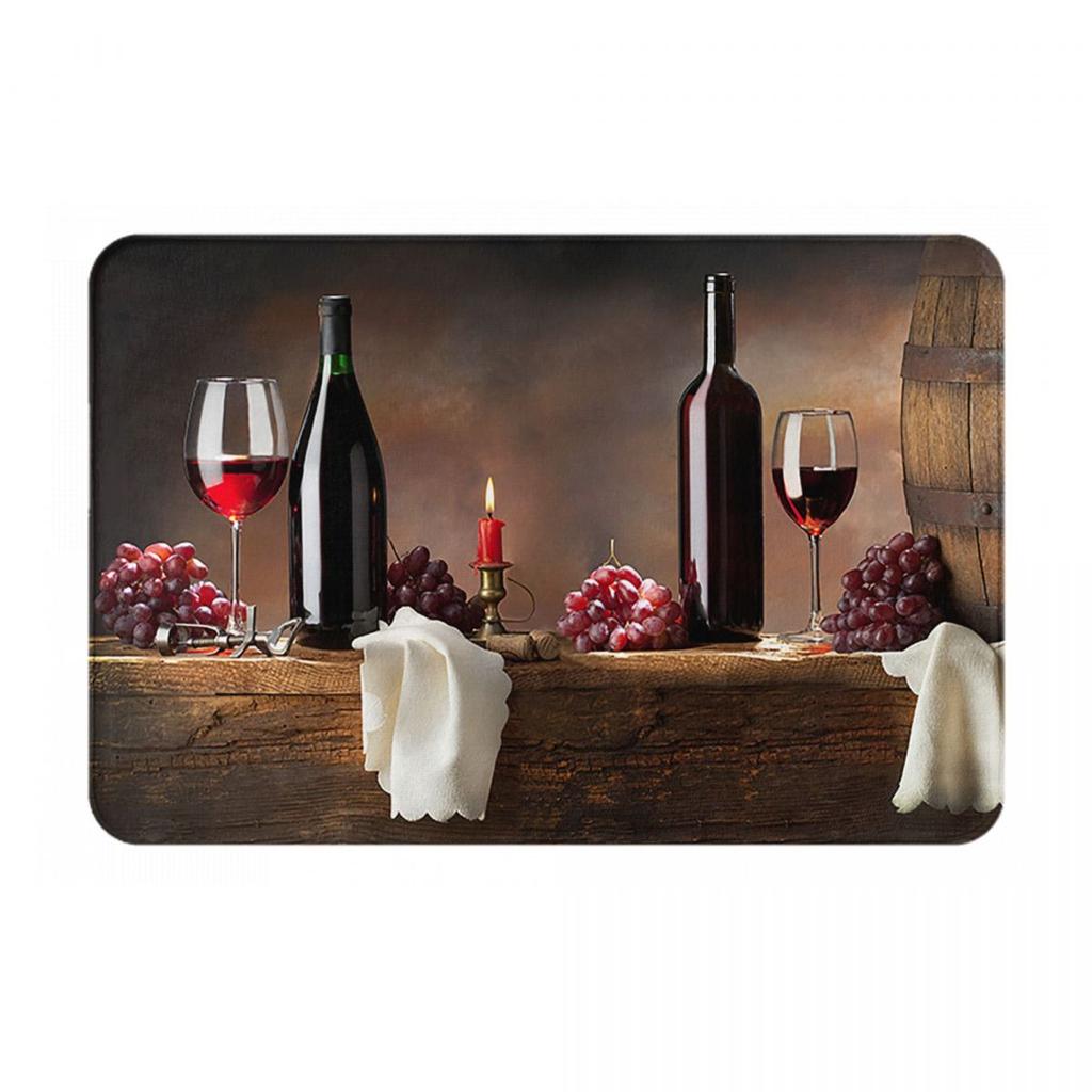 Red Wine Pattern Anti-slip Doormat Floor Mat Dust-proo Carpet Rug for Kitchen Entrance Home Bedroom Footpad Mats