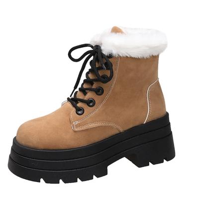 Модные плюшевые теплые ботинки на платформе, женские зимние рабочие ботинки с толстой подошвой, нескользящие, из искусственной замши, ретро-дизайн, зимние ботинки для женщин Botines