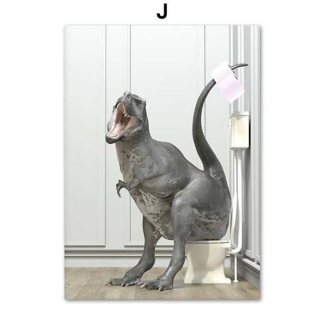 Юмор для ванной комнаты животное динозавр кролик акула лиса настенная живопись печать холст живопись ванна плакат настенные панно туалет домашний декор