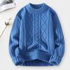 Men Winter Fall Sweater Thick Knit Loose Round Neck Warm Soft Solid Color Twisted Applique Elastic Anti-pilling Cold Resistant Sweater