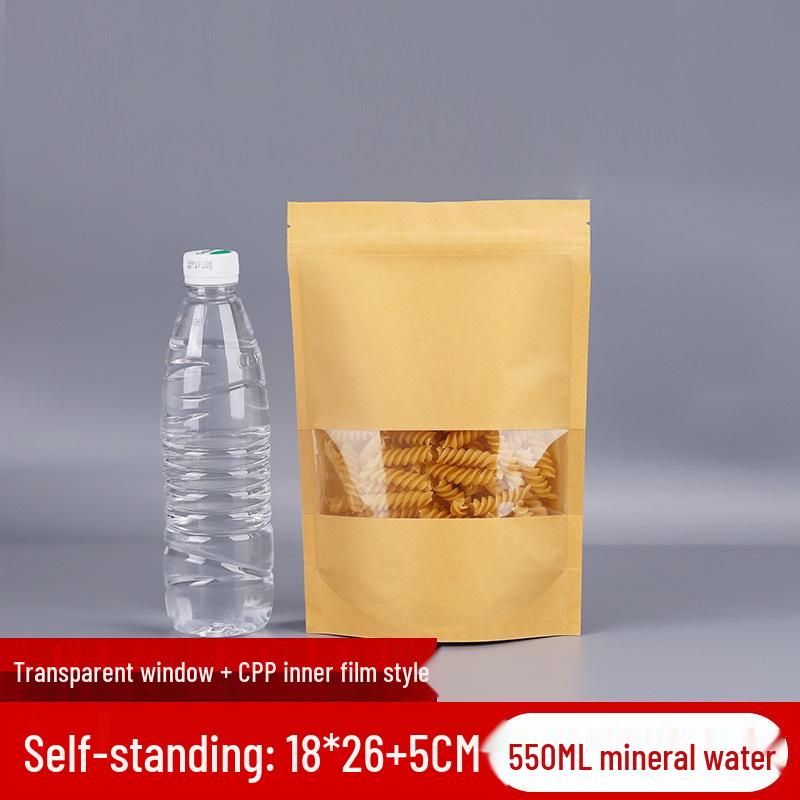 Self-Standing Transparent Window Kraft Paper Food Bag - Moisture-Proof & Self-Sealing for Tea Packaging