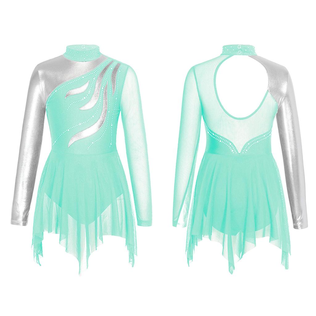 Детское платье для фигурного катания для девочек с длинными рукавами, бронзовое балетное гимнастическое трико, платья