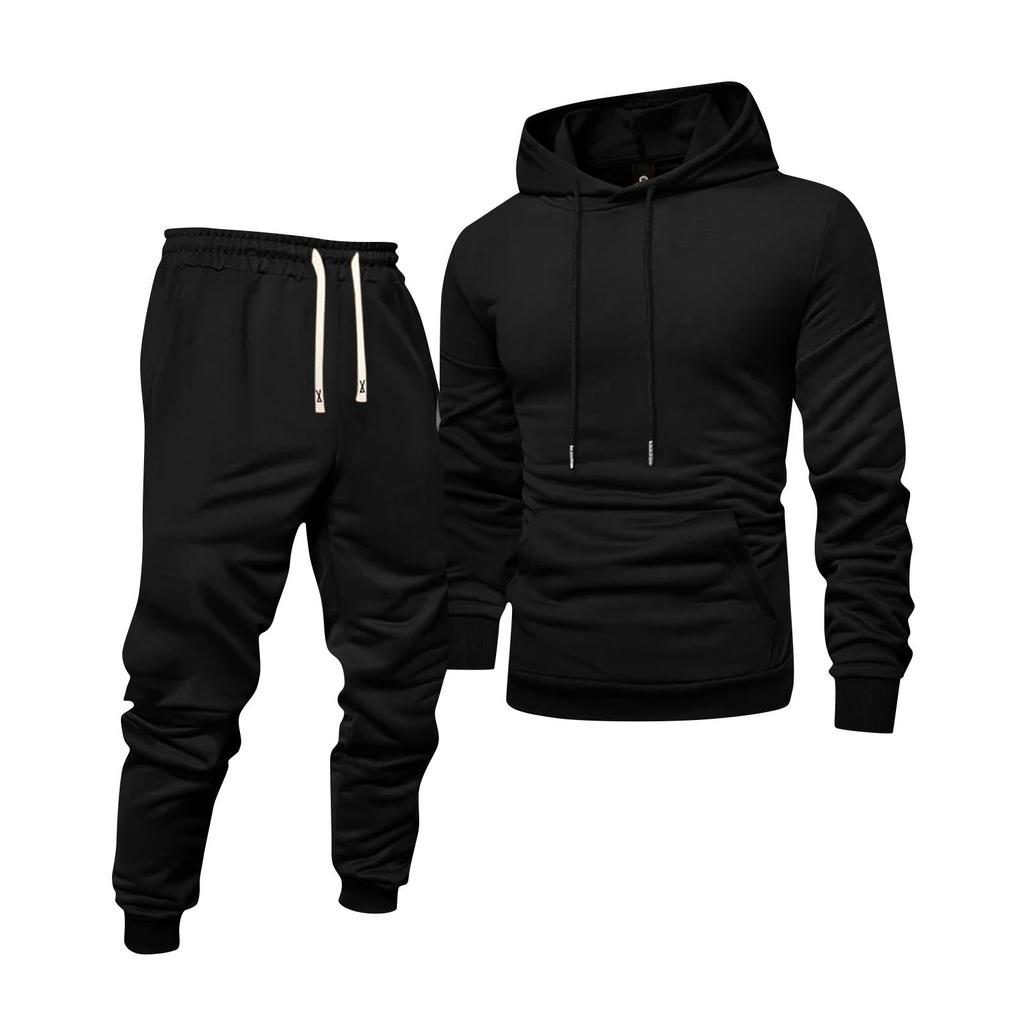 Men's Solid Color Hooded Universal Versatile Hooded Sweatshirt Sweatpants Casual Sports Suit