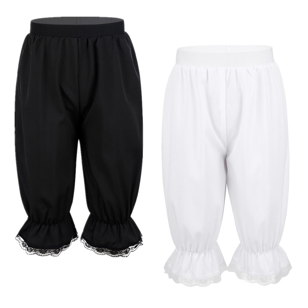 Kids Girls Solid Color Bloomers Loose Lace Trim Trousers Elastic Waistband Pants Victorian Fancy Dress-up