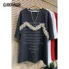 Summer Women's T-shirt Tide Plus Size Splicing Yarn Mesh Mid-length Drill Letters Loose Short-sleeved Tops