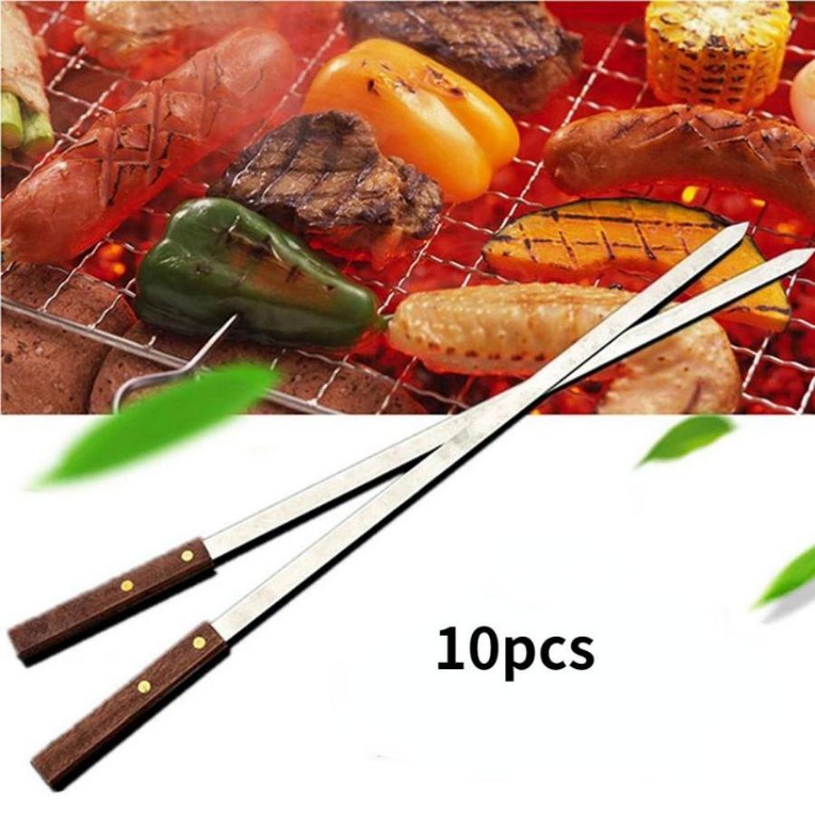 Плоская палочка для барбекю из нержавеющей стали, большая веревочная палка для барбекю, деревянная ручка, плоская палочка для барбекю из нержавеющей стали