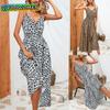 Американское женское леопардовое шифоновое длинное летнее платье с бретельками через шею, сексуальные юбки, платья для женщин, летнее платье, сарафан