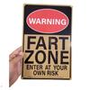 WARNING FART ZONE ENTER AT YOUR OWN RISK - Metal Sign, Yellow Background Novelty Warning Plaque, Funny Alert Marker