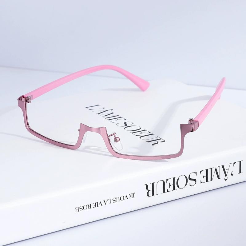 Оправа для очков Y2K в стиле японского аниме, маленькая квадратная, для косплея, красная полуободковая оправа, без линз, металлическая прямоугольная оправа