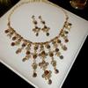 Diamond-encrusted flower fringed necklace women's new retro elegant court style stud earrings jewelry set light luxury and high-end sense