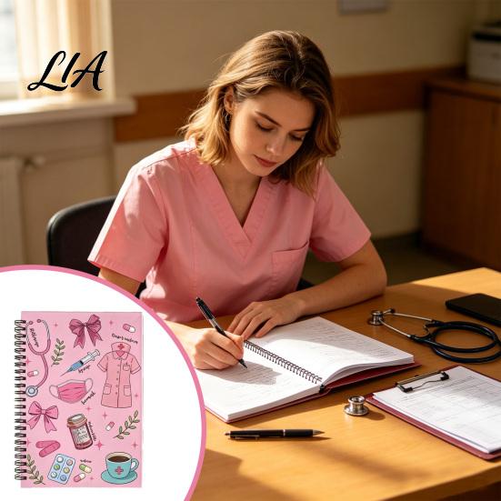 Nursing Student Stationery Medical Themed Coil Notebook, Double Cover Design Thick Ink-proof Paper Theme Writing Pad Notepad, Spiral Bound Journal for