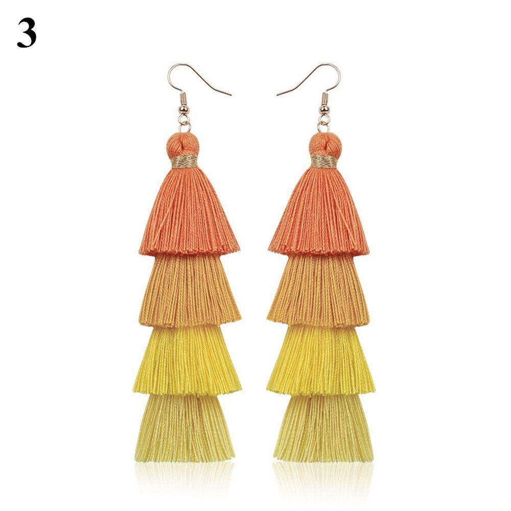 Ethnic Gradient Boho Ear Stud Dangle Drop Earrings Multilayer Drop Long Tassel Earrings Bohemian