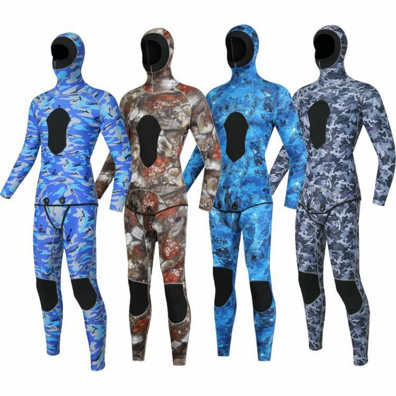 3mm Neoprene Separate Wetsuit Men Women Camo Hooded Freediving Surf Spearfishing Deep Dive Rescue Warm