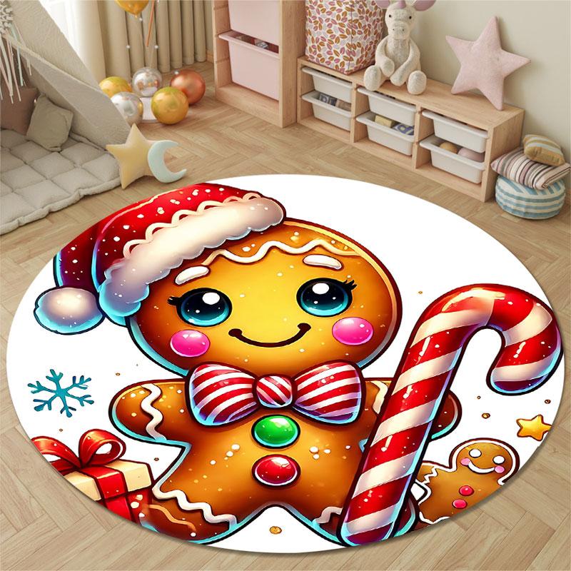 Eclectic Round Christmas Multicolor Area Rug, Non-Slip Floor Mat for Office